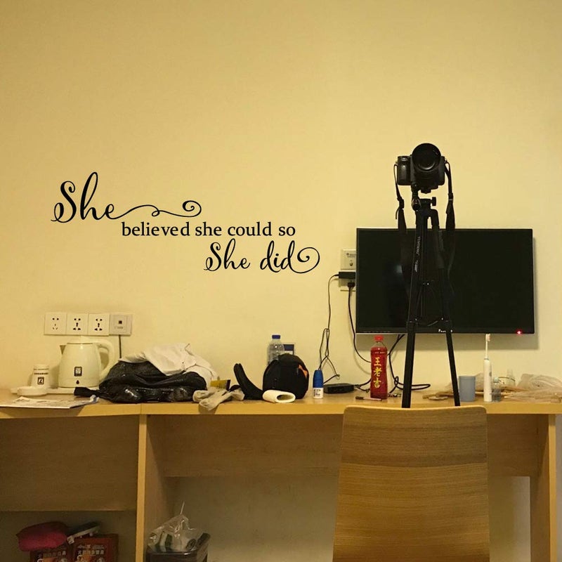 MOVANKRO She Believed She Could so She Did - Pure Black Vinyl Wall Decal Carved Letters Girls Inspirational Quote Positive Kids Saying Sticker Home Art Decoration - Image 3